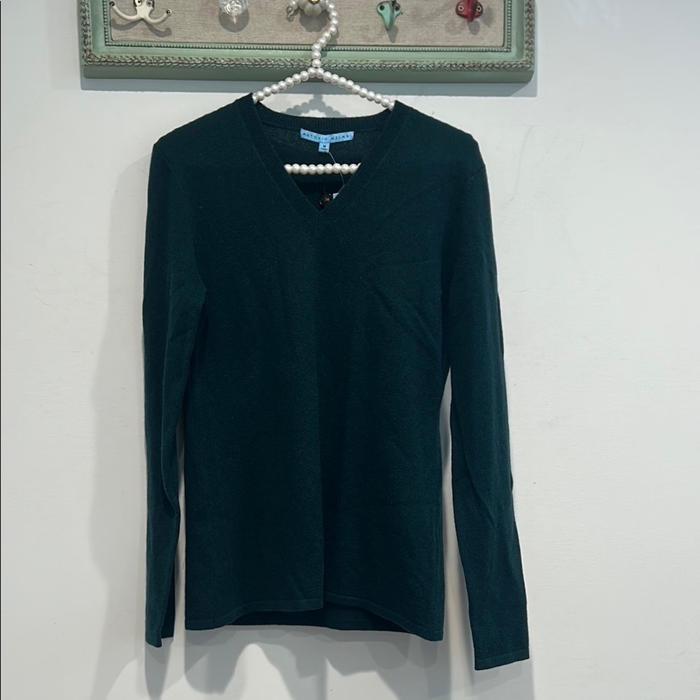 ANTONIO MELANI Dark Green V-Neck Sweater cashmere pullover medium